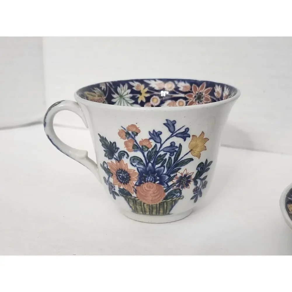 Wedgwood Etruria England Poterat Teacup Saucer Set 1920s Floral Basket